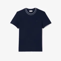 Herren Lacoste T-Shirt aus Stretch-Piqué mit gestreiftem Kragen
