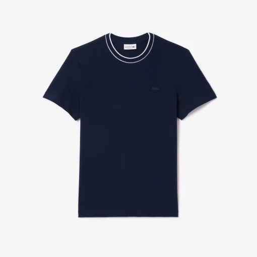 Herren Lacoste T-Shirt aus Stretch-Piqué mit gestreiftem Kragen