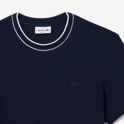 Herren Lacoste T-Shirt aus Stretch-Piqué mit gestreiftem Kragen
