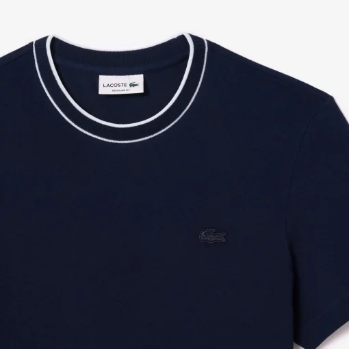 Herren Lacoste T-Shirt aus Stretch-Piqué mit gestreiftem Kragen