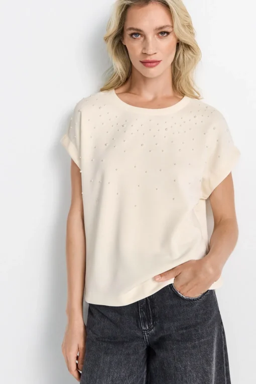 Damen Rich & Royal T-Shirt aus supersoftem Jersey mit Perlenapplikation