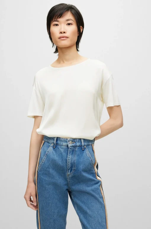 Damen Boss T-SHIRT Esandy AUS MERZERISIERTEM JERSEY MIT VORDERSEITE AUS STRETCH-SEIDE