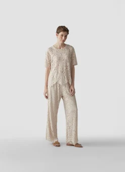 Damen Lecomte T-Shirt mit floraler Spitze