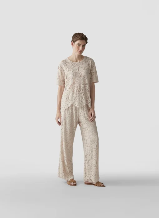 Damen Lecomte T-Shirt mit floraler Spitze