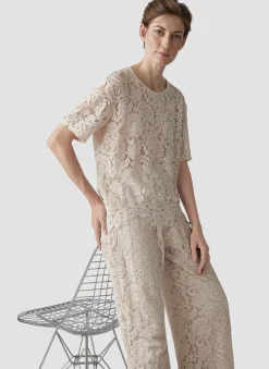 Damen Lecomte T-Shirt mit floraler Spitze