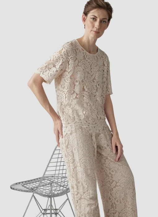 Damen Lecomte T-Shirt mit floraler Spitze