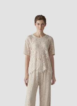 Damen Lecomte T-Shirt mit floraler Spitze