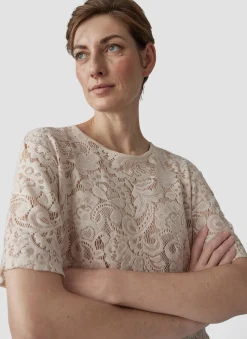 Damen Lecomte T-Shirt mit floraler Spitze