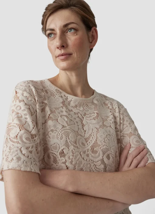 Damen Lecomte T-Shirt mit floraler Spitze