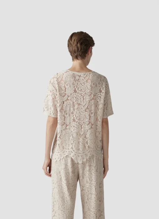 Damen Lecomte T-Shirt mit floraler Spitze