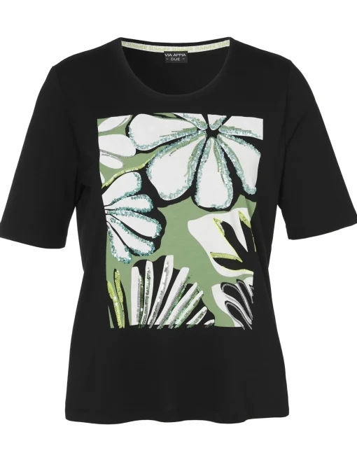 Damen Via Appia Due T-Shirt mit Rundhals und Pailletten