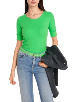 Damen Marc Cain Uni T-Shirt aus stretchigem Cotton-Ripp
