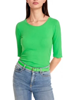 Damen Marc Cain Uni T-Shirt aus stretchigem Cotton-Ripp