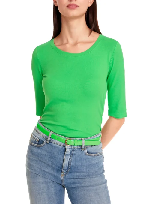 Damen Marc Cain Uni T-Shirt aus stretchigem Cotton-Ripp