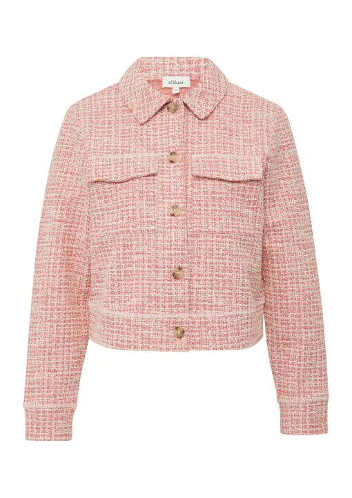 Damen s.Oliver Verkürzte Bouclé-Jacke aus Sweat mit aufgesetzten Taschen