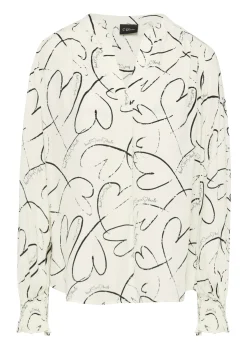 Damen s.Oliver BLACK LABEL Viskosebluse mit All-over-Print und Smok-Detail am Ärmel