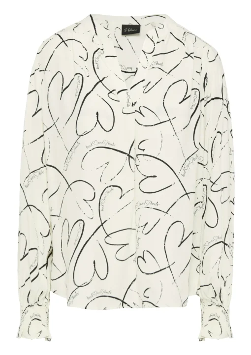 Damen s.Oliver BLACK LABEL Viskosebluse mit All-over-Print und Smok-Detail am Ärmel