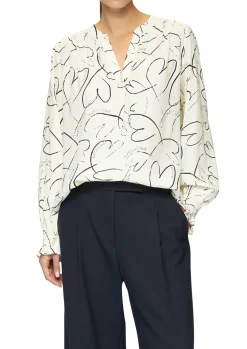 Damen s.Oliver BLACK LABEL Viskosebluse mit All-over-Print und Smok-Detail am Ärmel