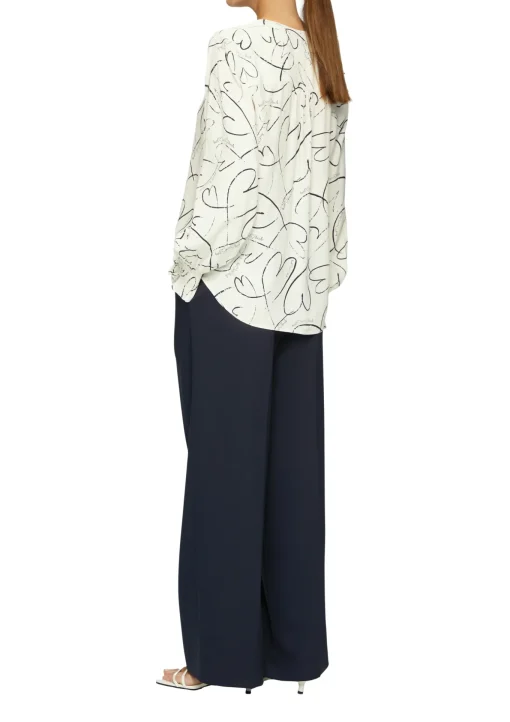 Damen s.Oliver BLACK LABEL Viskosebluse mit All-over-Print und Smok-Detail am Ärmel