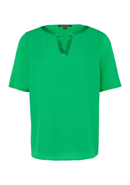 Damen Comma Viskose-Shirt mit satiniertem Tunika-Ausschnitt