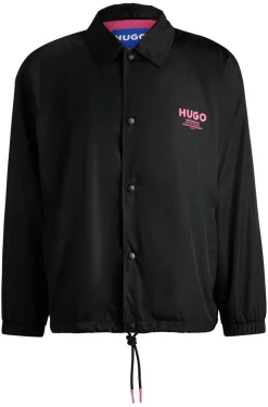 Herren Hugo Blue Wasserabweisende Regular-Fit Trainingsjacke mit Logo-Prints