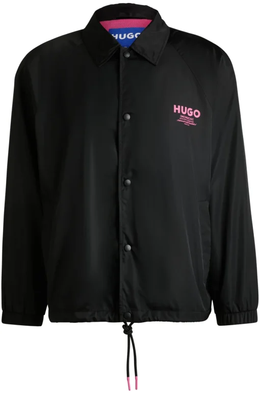 Herren Hugo Blue Wasserabweisende Regular-Fit Trainingsjacke mit Logo-Prints
