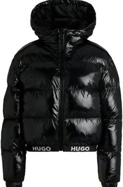 Damen Hugo Red Wasserabweisende Steppjacke mit Logo-Bund