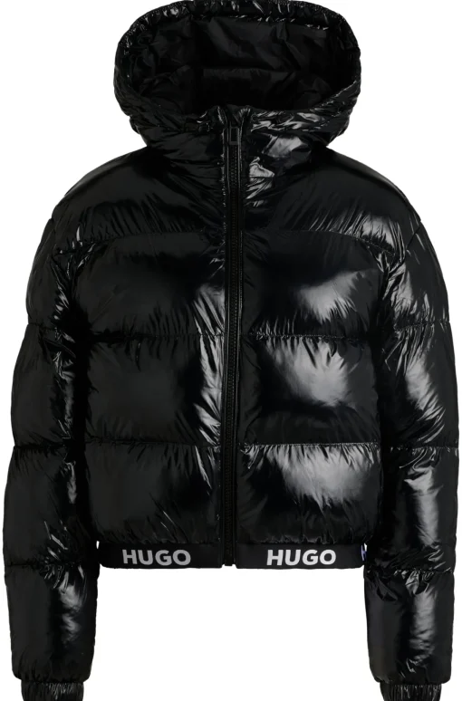 Damen Hugo Red Wasserabweisende Steppjacke mit Logo-Bund