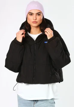 Damen Hugo Blue Wasserabweisende, wattierte Jacke mit blauem Logo-Label