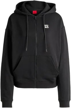 Damen Hugo Red Zip-Up-Hoodie aus Baumwoll-Terry mit gestapeltem Logo