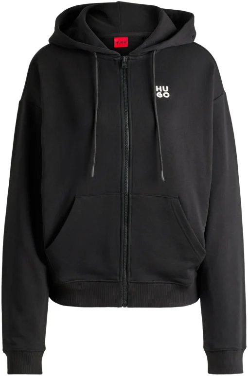 Damen Hugo Red Zip-Up-Hoodie aus Baumwoll-Terry mit gestapeltem Logo